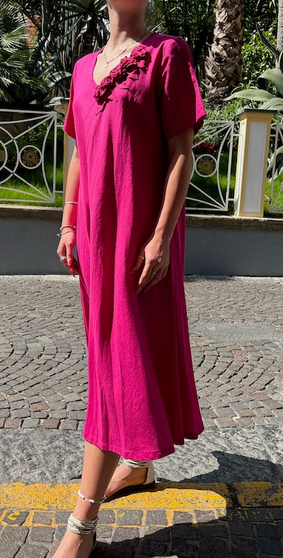 Linen Dress with roses, the italian linen shop Linen Dress with roses, the italian linen shop