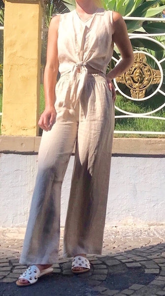 Linen Straight Pull-on Palazzo Pants