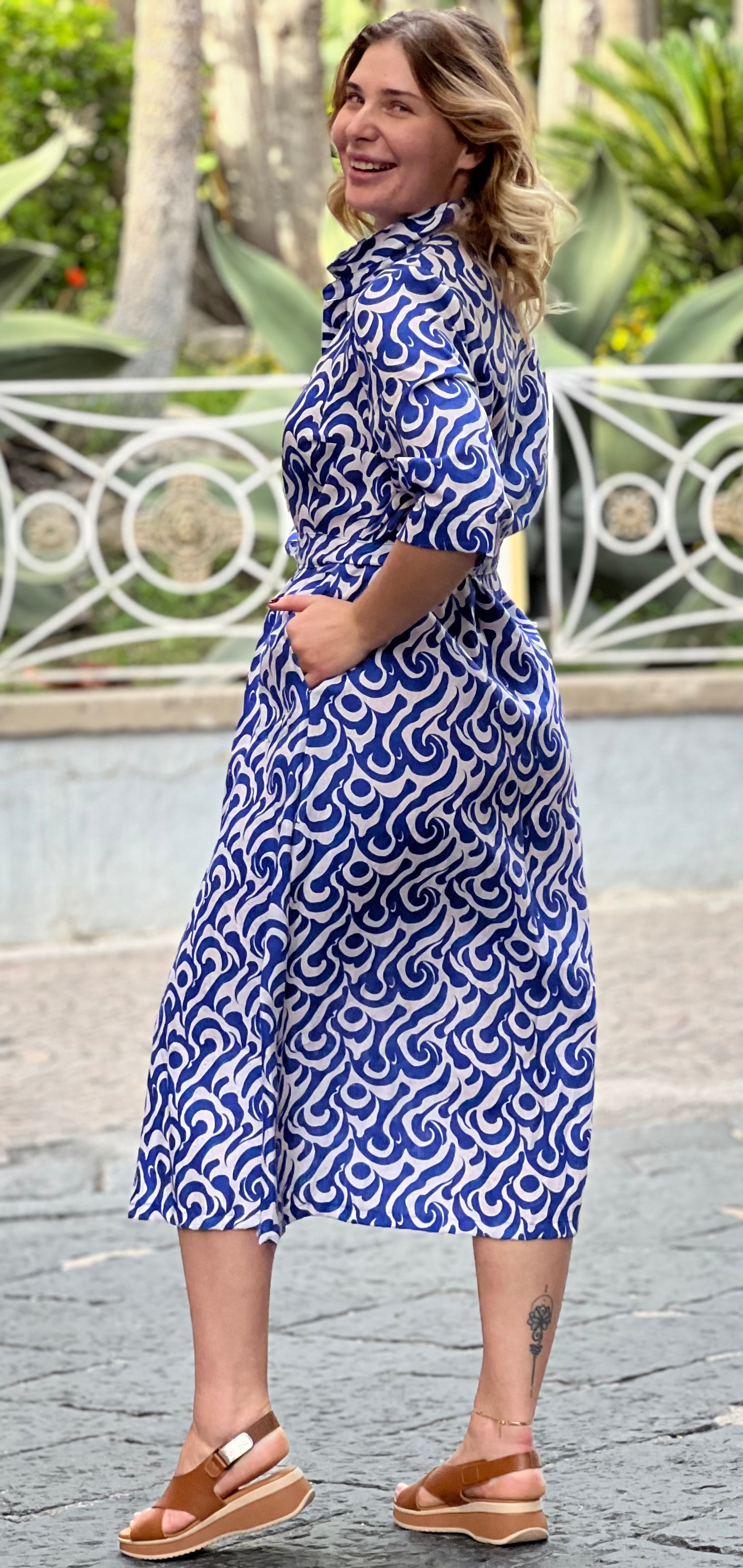 print linen dress Ivory Tropical Print Linen Blend Dress - Maxi Dresses