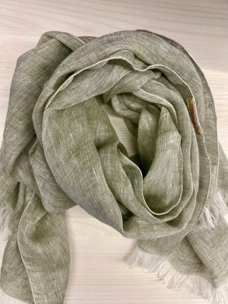 Linen olive green scarf