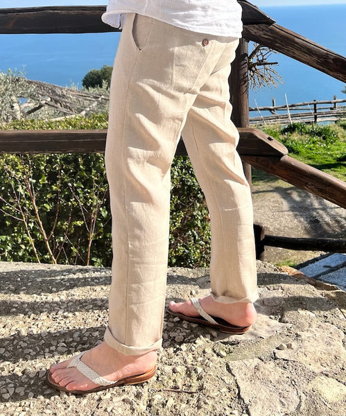 Natural Linen Slim Long Ankle Pants