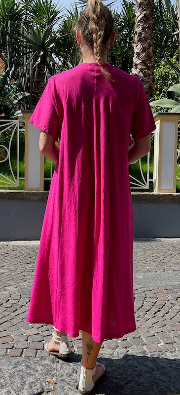 Linen Dress with Roses, The Italian Linen Shop