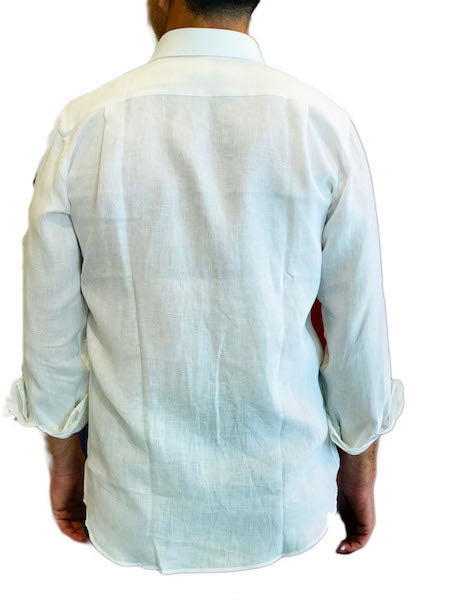 Linen Spread Collar Long Sleeve to Roll-up Men Shirt