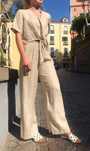 Linen Straight Pull-on Palazzo Pants
