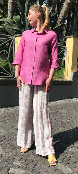 Stripes Linen Straight Pull-on Palazzo Pants