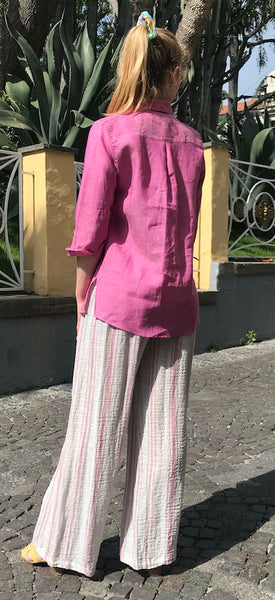 Stripes Linen Straight Pull-on Palazzo Pants